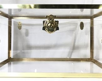 Vintage LONG LOCK Lucite Chest Table W Brass