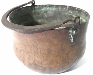 Antique Hammered Copper Pot W Handle