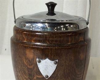 Vintage Oak Biscuit Barrel Ice Bucket w/ Lid