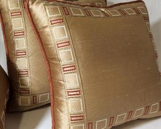 Custom Designed Silk Feather Toss Pillows, Set 4