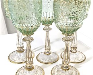 Set 5 Venetian Art Glass Wine Glasses