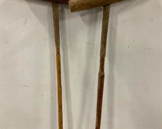 Pair Antique Wood Bamboo Polo Mallets