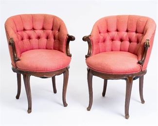 Pair Vintage 1940’s French Upholstered Armchairs