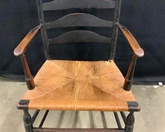 Antique Wood Rush Seat Arm Chair