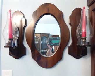 Cornwall Wood Mirror and Sconces Set