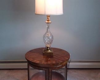 GORDONS Wood Round End Table with Crystal Lamp