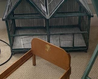 17th Century Birdcage, doll bed frame .