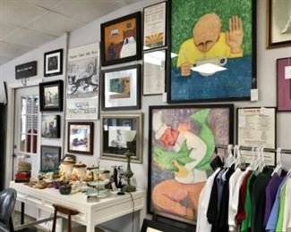 Emilianos art, clothing, animal art, mid century furniture and smalls 