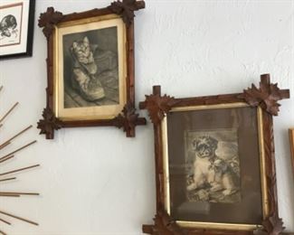 Old animal engravings in period Black Forest frames 