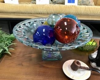 San Miguel pedestal bowl and fish Net float balls 