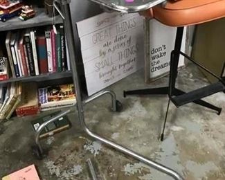 Bedside hospital grade tray, mid century orange chair 