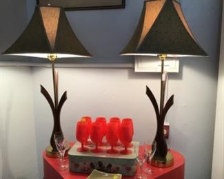 Vintage lamps red wine glasses or water goblets