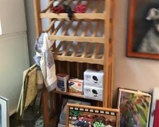Wine rack, apron, TV trays 