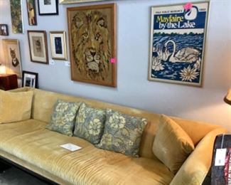 Adrian Pearsall sofa, vintage poster, yarn lion art