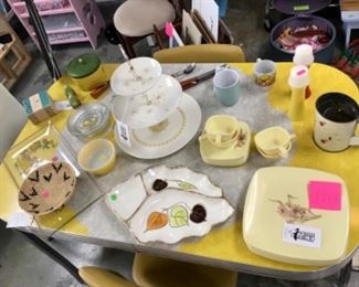 Kitchen table & mid century dishes