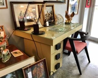 Desk, pair mid century beautiful heavy desk lamps 