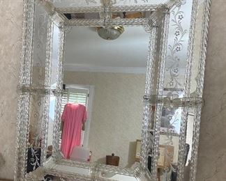 Antique etched crystal mirror