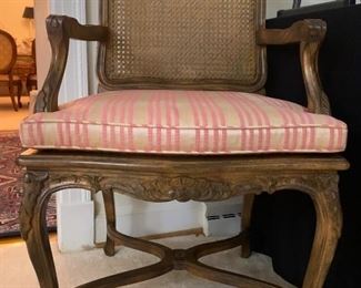 Vintage French Provincial hand carved cane back/seat arm chair (matches bench)