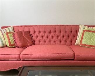 Vintage French Provincial tufted sofa (salmon color)