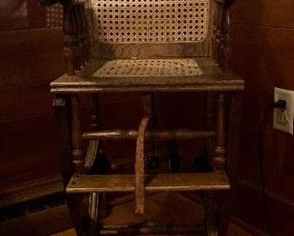 Vintage Oak High Chair cane seat/back with lift tray