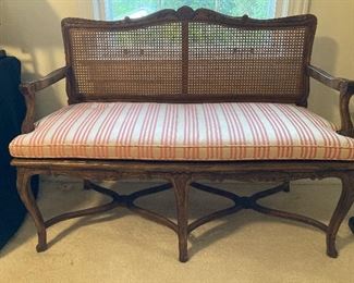 Vintage French Provincial hand carved cane back/seat bench (matches chair)