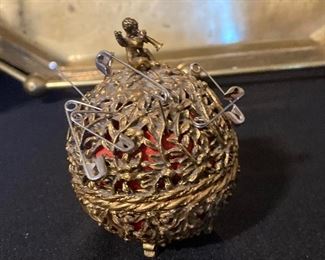 Vintage ormolu pin cushion