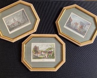 Various vintage hand colored framed lithographs