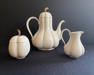 Vintage Ernest Sohn Creations white gourd coffee pot, sugar & creamer