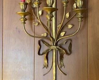 Metal wall candelabra with sword & Cape Code tapers