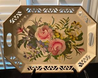 Hand painted reticulated metal tray