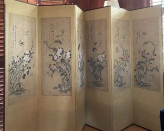 Vintage hand painted 6-panel room screen/divider
