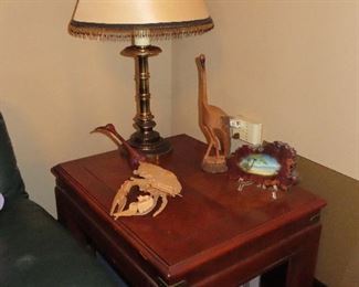 Side Table - Wood Carvings - Brass Table Lamp