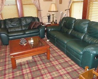 Leather Teal Couch and Loveseat- -Square Coffee Table
