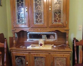 Oak Sideboard with Stain Glass Panels