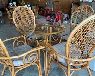 Rattan and Glass table and chairs