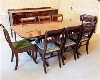 Lot 709
Triple Pedestal Mahogany Dining Table with Chairs