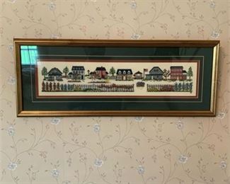 Lot 892
Cross Stitched Town Art