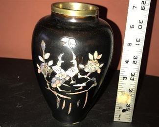 Mother of Pearl inlay Black metal vase $14.00