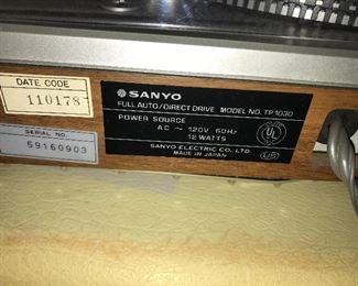 Sanyo TP 1030 Record Player $75.00 (pick up only)