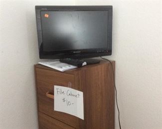 Small flatscreen tv, file cabinet