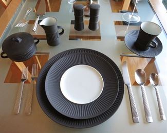 Exceptional Mid-Century Dinnerware by Dansk, "Flamestone;"  service for Six - $400:   Mid-Century Stainless Flatware - $100