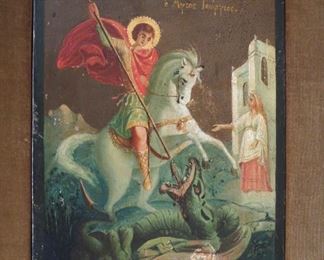 "St. George & the Dragon" Antique Greek Retablo - 