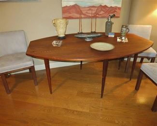 Fabulous Mid-Century Danish Teak Drop-Leaf Dining Table w/ 6 Teak Side Chairs - $1350; Retro Silver Plate Bowl - $165