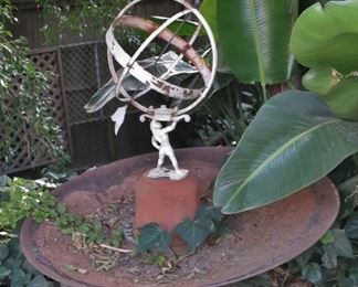 Vintage Armillary / Sundial on a Large Iron Fire Pit - $625