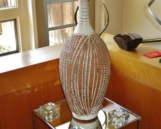 Tall Frank Willet Retro Vase, signed - $475; on a Chrome Mirrored Side Table - $200 SOLD