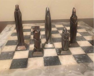 RARE Midcentury DJAYA Pewter and Copper Contemporary Gothic Chess Set