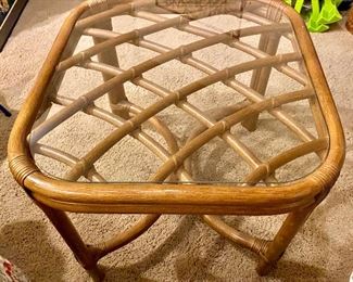 rattan glass top side table