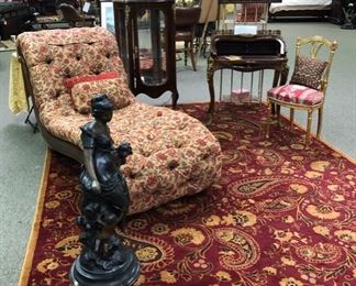 Down filled fainting sofa. A unique option for lounging in elegant, old world style. Curvy wood frame, fully tufted. Perfect for napping, reading, or whatever!