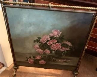 Canvas Painting of Roses in Brass Stand