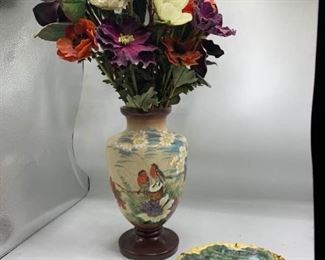 Hand Painted Vase and Plates